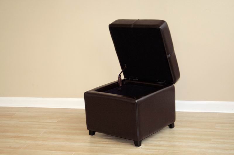 Dark Brown Full Leather Storage Cube Ottoman Wholesale Interiors